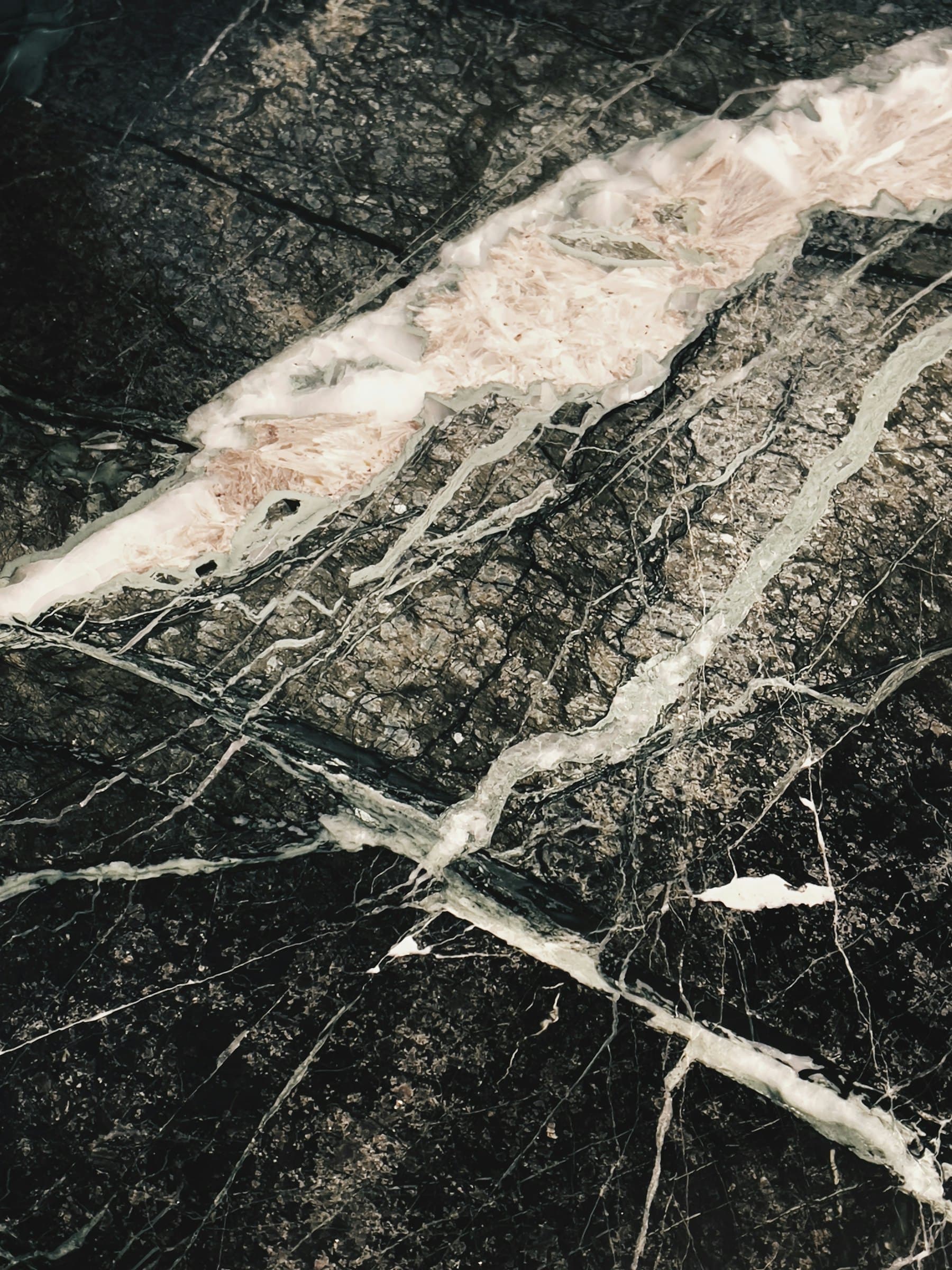 A detail of veined stone